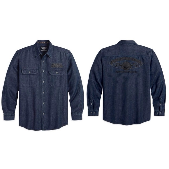 Harley-Davidson Other - Harley-Davidson Motorcycles Men's Burning Skull Denim Shirt Size XL 99081-13VM